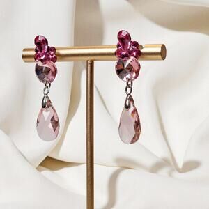 GORGEOUS Multi Texture Faceted Pink Crystal Rhinestone Earrings New